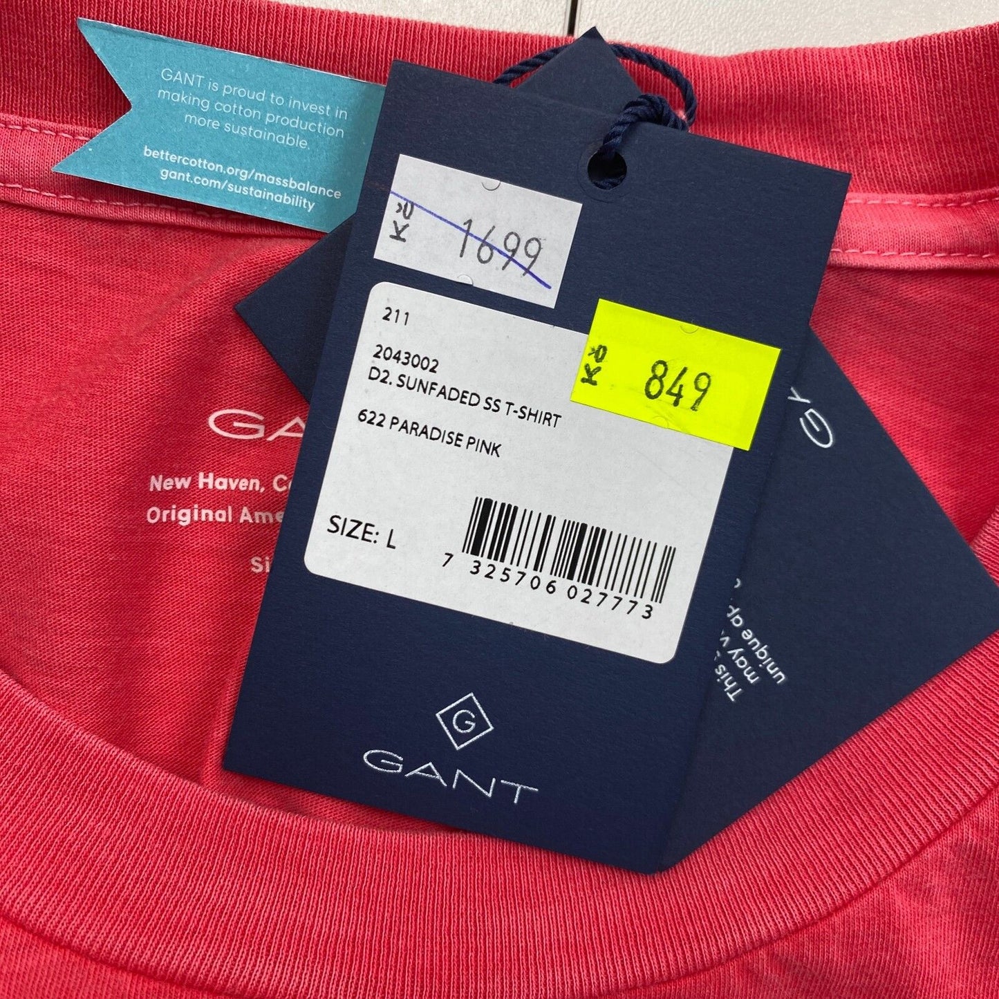 GANT T-Shirt mit Rundhalsausschnitt, sonnenverblasst, Pink, Größe L