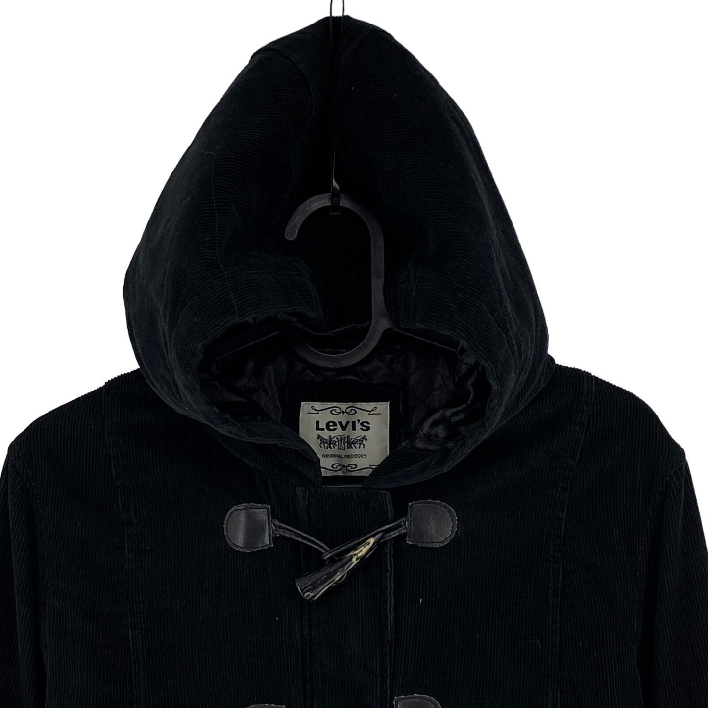 LEVI'S Corduroy Black 100% Cotton Hooded Jacket Coat Size S