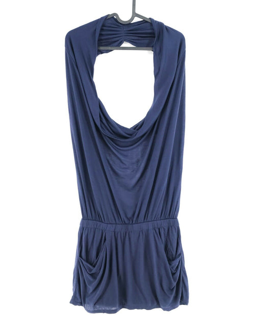 KAI-AAKMANN Blue Scoop Neck Pleated Back Less Dress Size S L