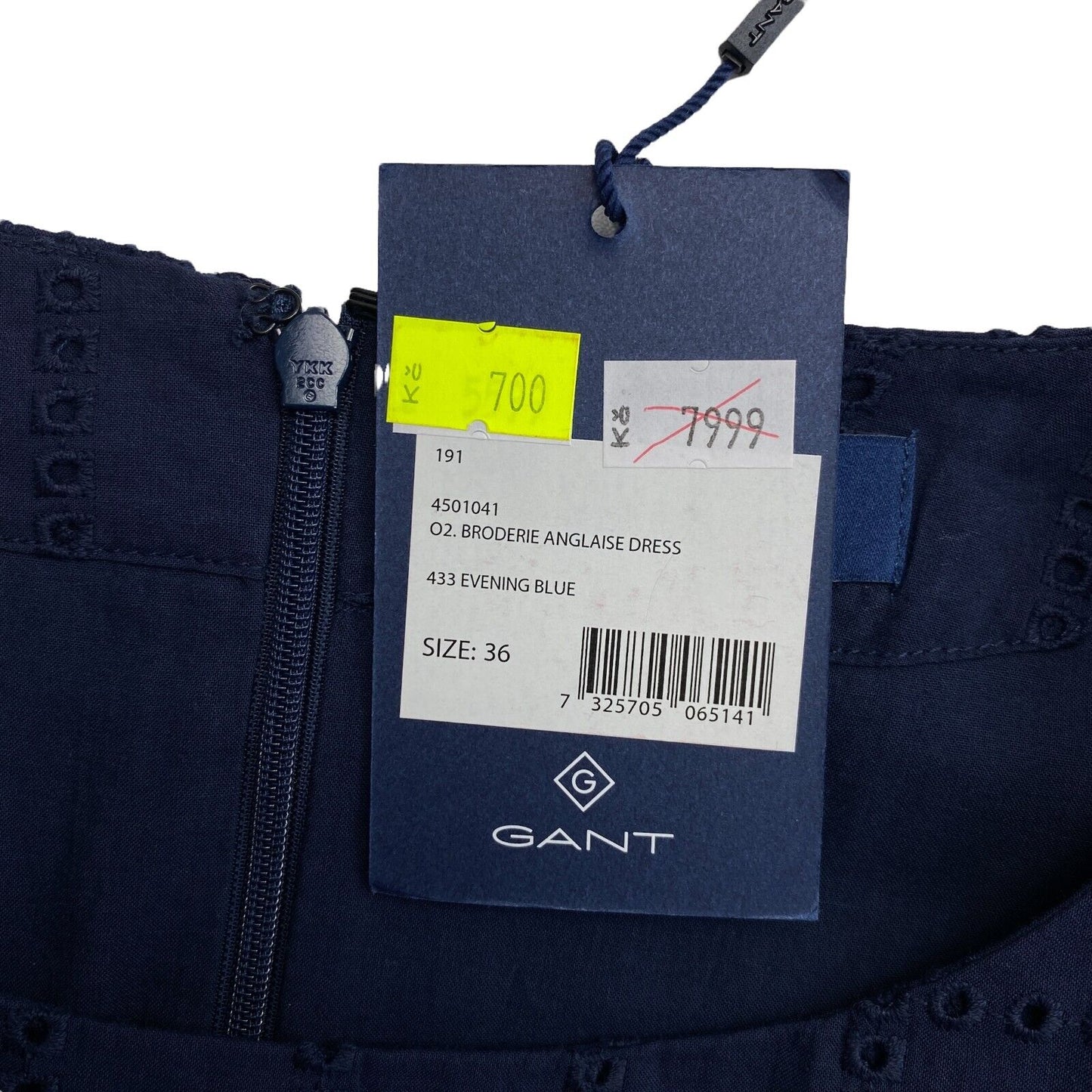 GANT Marineblaues ärmelloses Kleid mit Lochstickerei, Größe EU 36, UK 10, US 6