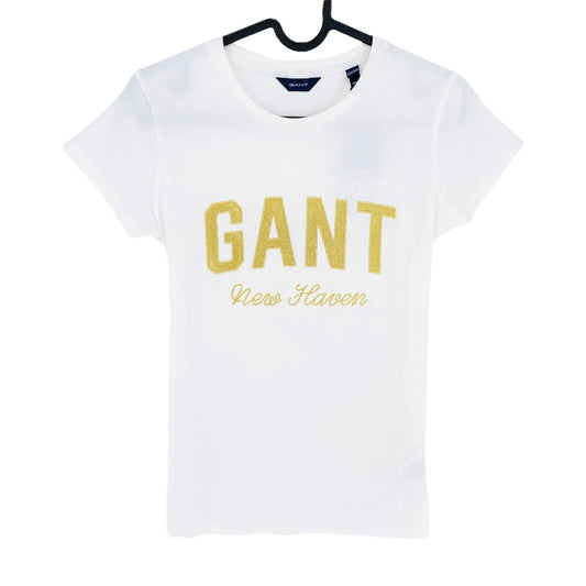 GANT Girls White Shiny Logo Crew Neck T Shirt Size 13 - 14 Years 158/164 cm