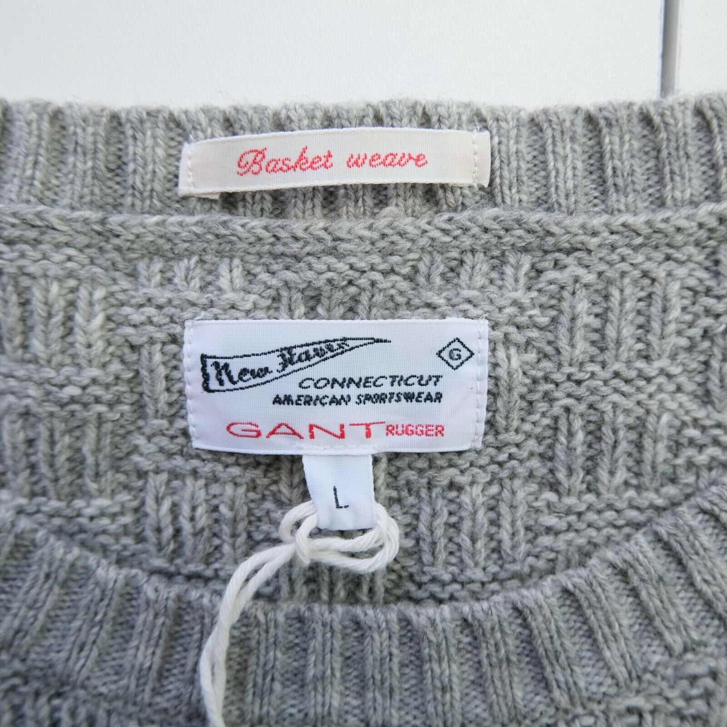 GANT Gris Basket Weave Crew Neck Jumper Pull Taille L