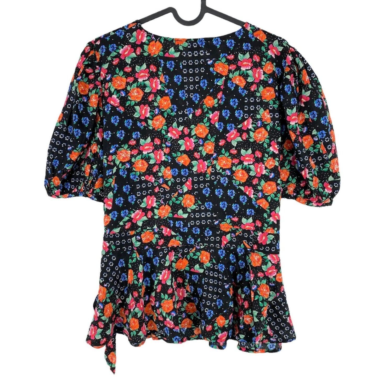 Find. Navy Blue Floral V Neck Flared Wrap Up Blouse Top Size EU 48 UK 20 US 18