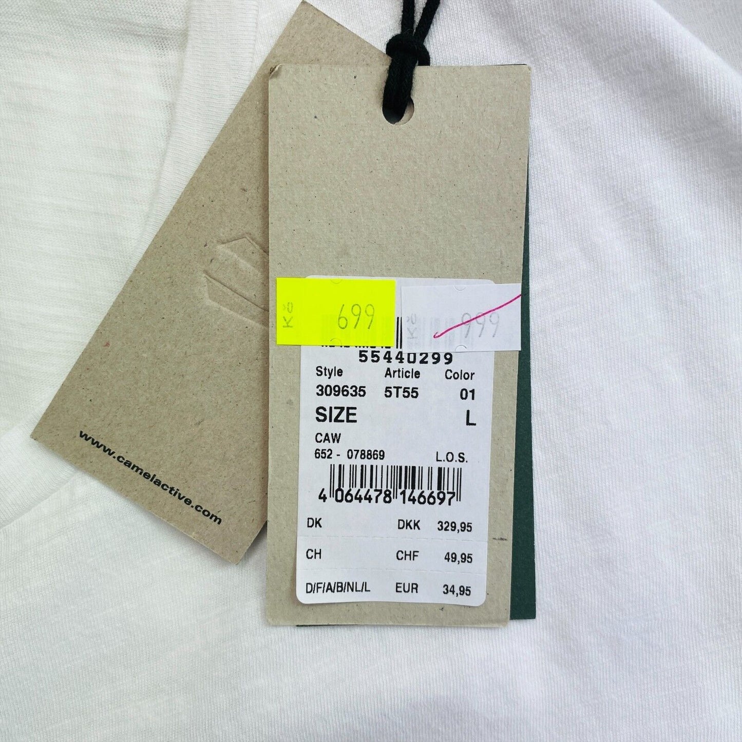 Camel Active T-Shirt, weiß, Rundhalsausschnitt, kurze Ärmel, Größe L