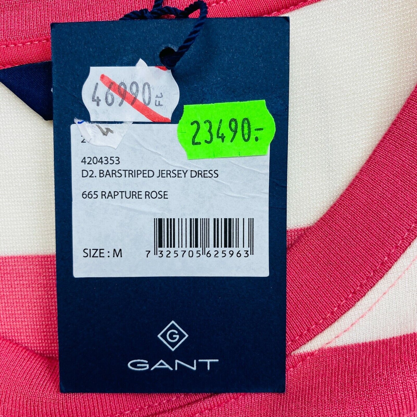 GANT Pink Bar Stripe Jersey T Shirt Crew Neck Dress Size M