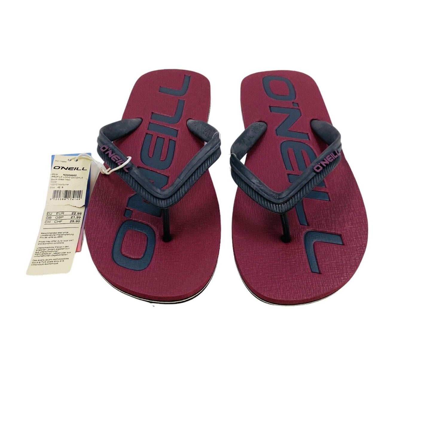 O'NEILL Dark Red Mens Beach Sandals Flip-Flops Size EU 42 UK 8 US 9