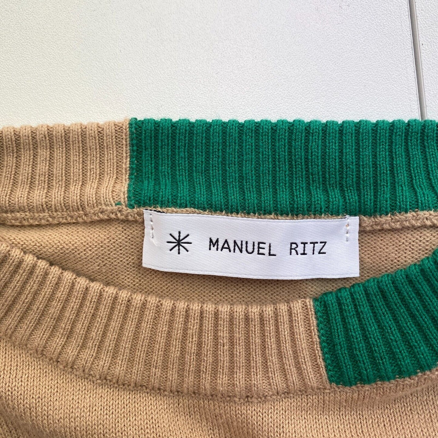 Manuel Ritz Beige 100% Cotton Crew Neck Sweater Pullover Jumper Size S