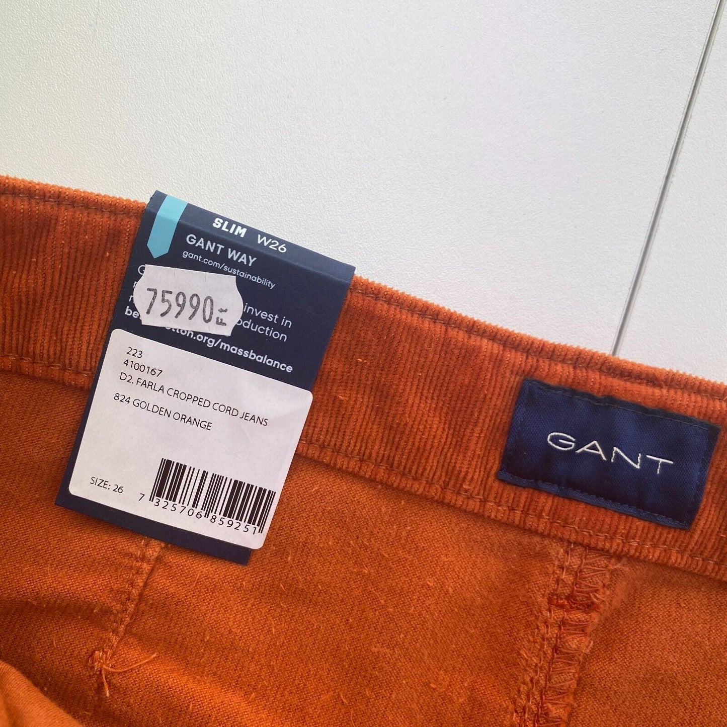 GANT Women Dark Orange FARLA Corduroy Slim Cropped Jeans Size W26