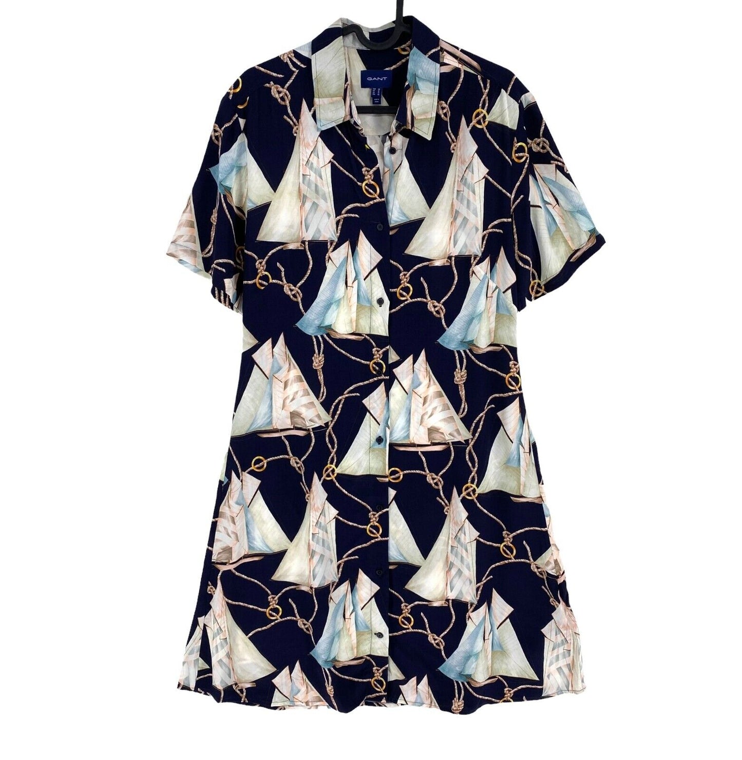 GANT Women Navy Blue Reg Sailing Print Shirt Dress Size EU 40 UK 12 US 10