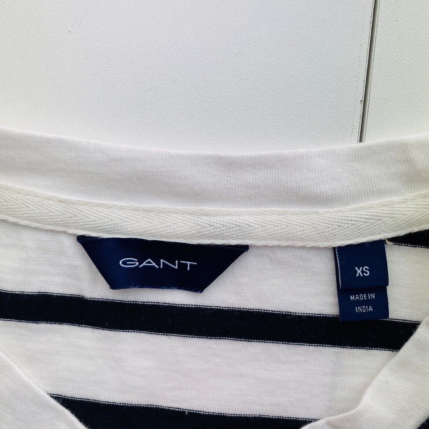 GANT Women White Logo Striped Crew Neck T Shirt Size XS