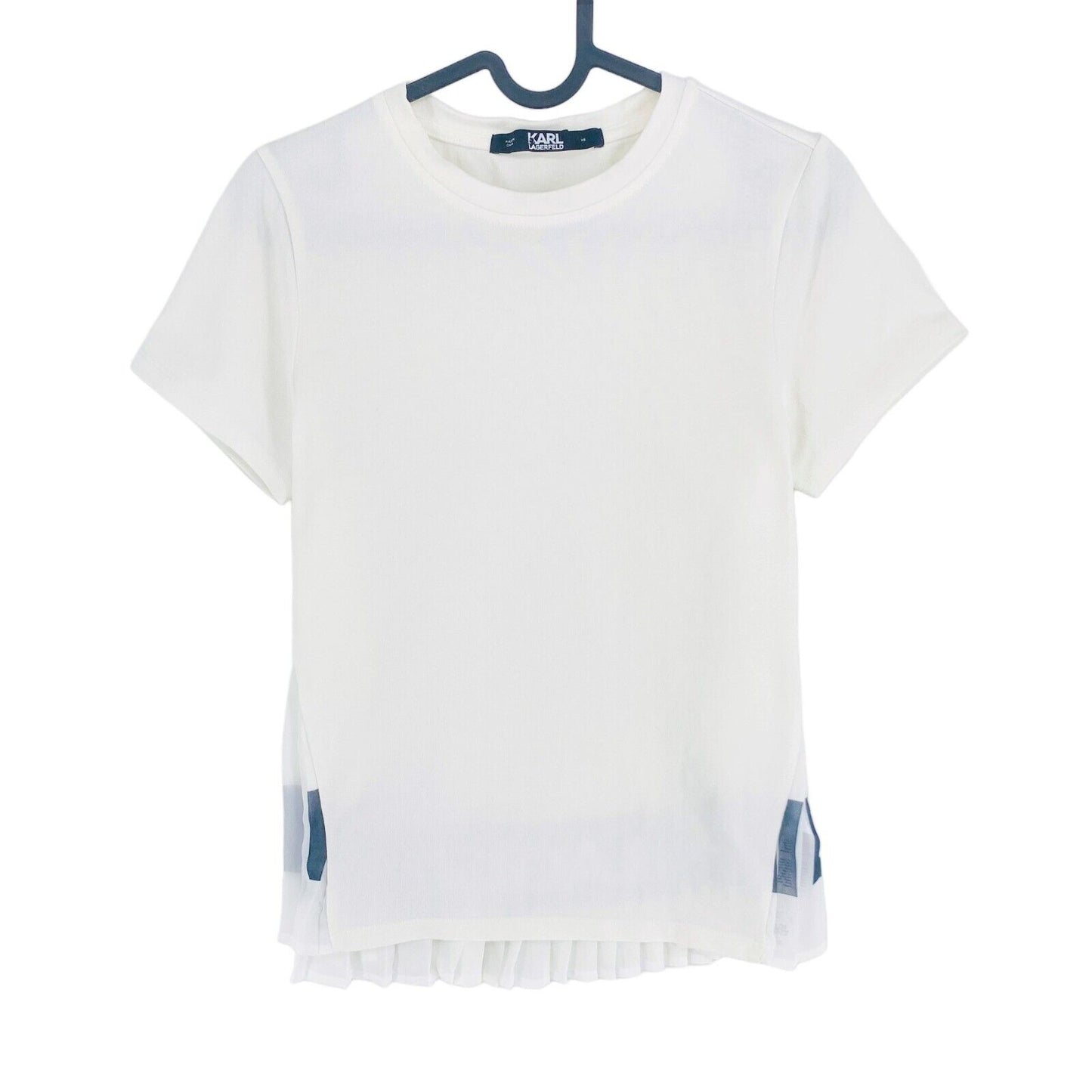 Karl Lagerfeld White Pleated Crew Neck T Shirt Size XS