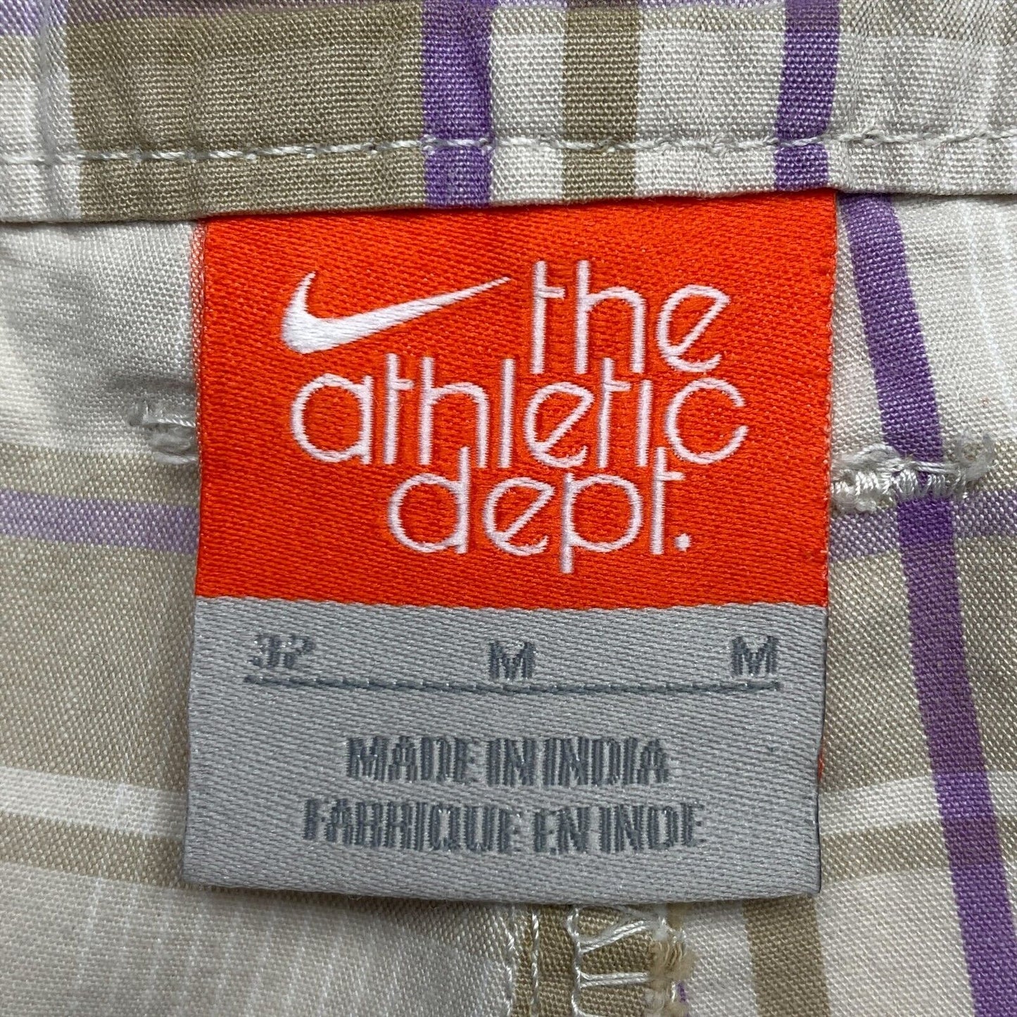 NIKE THE ATHLETIC DEPT Plaid Beige 100% Cotton Activewear Shorts Size M