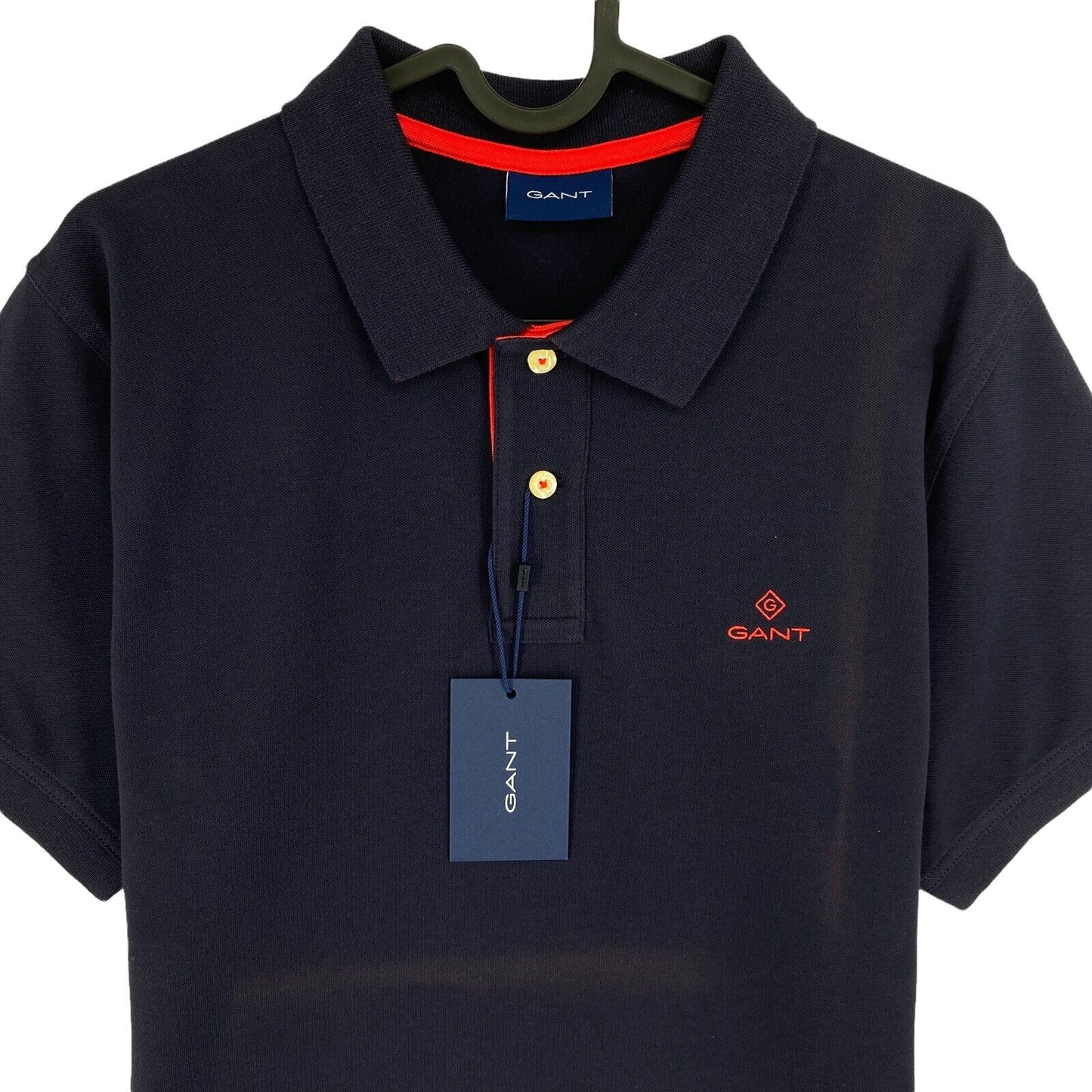 GANT, Marineblaues Piqué-Rugger-Poloshirt mit Kontrastkragen, Größe M