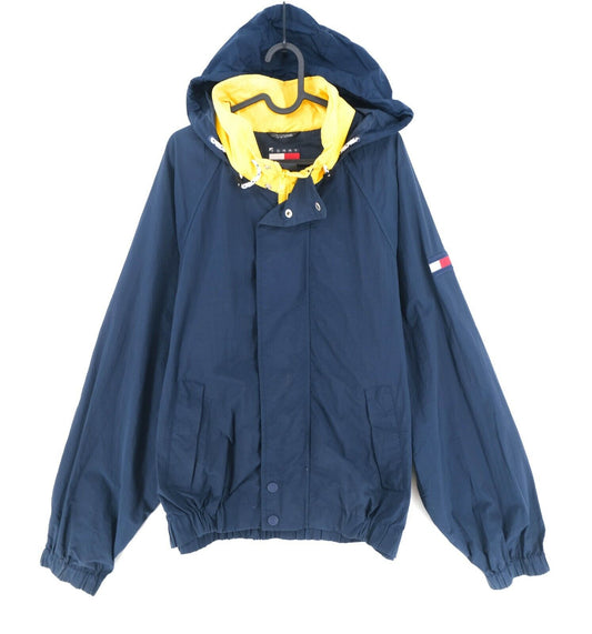 TOMMY HILFIGER Vintage 1990er Blaue Bomberjacke mit Kapuze Mantel Gr.