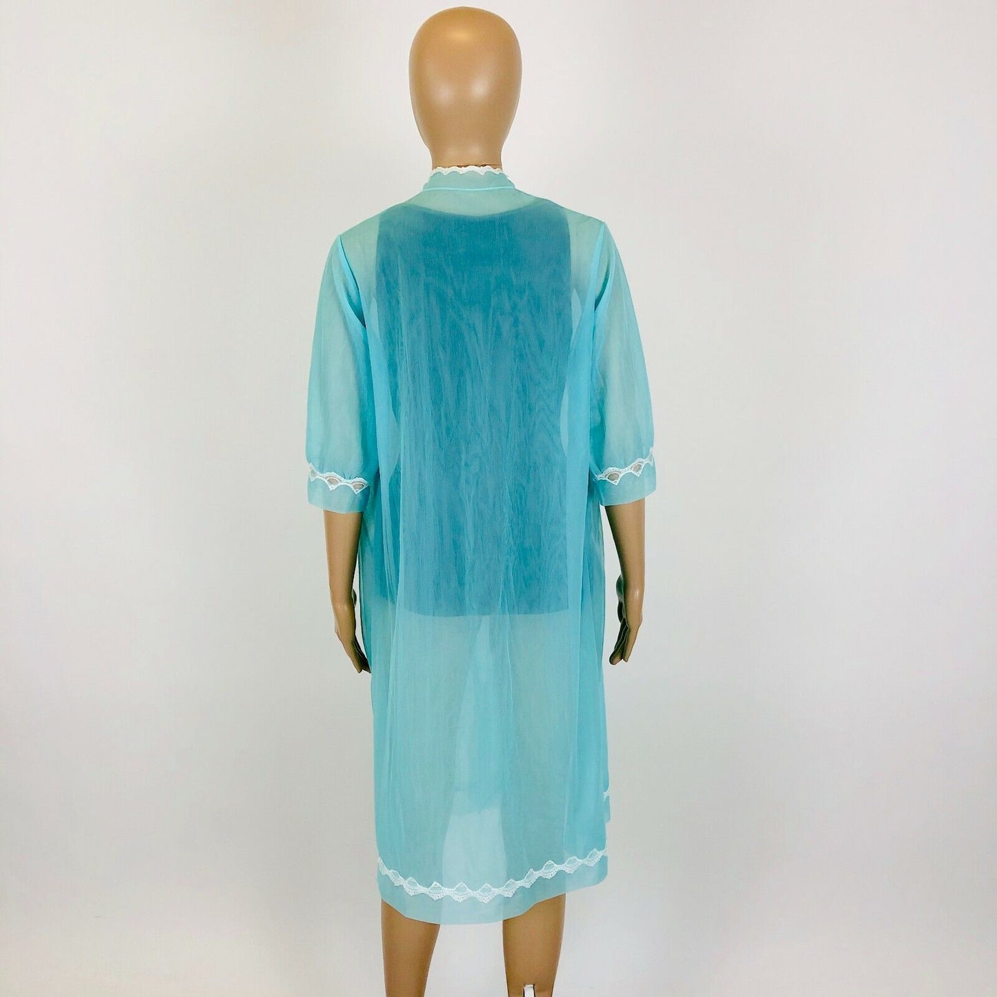 Vintage Ladies Blue Super Thin Bathrobe Dress Size EUR 42 US 12 UK 14