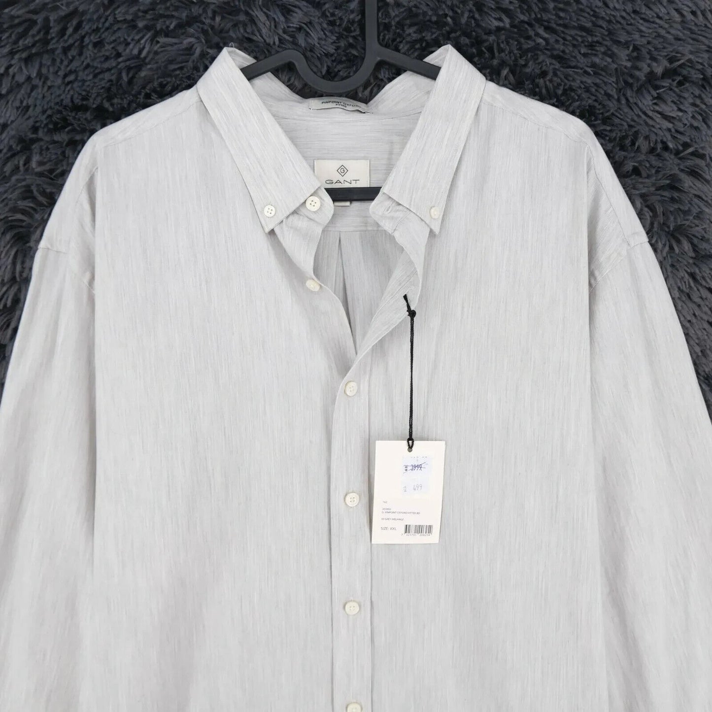 GANT Mens Grey Pinpoint Fitted Oxford Shirt Size M