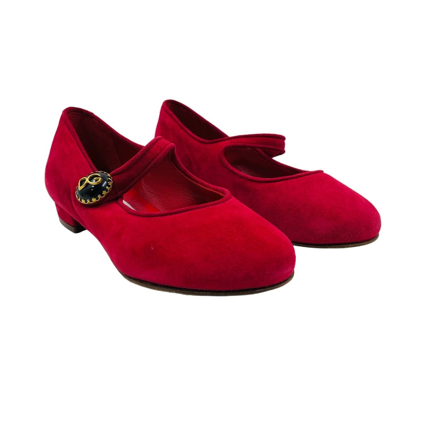 DOLCE&GABBANA Girls Red Suede Leather Low Heel Shoes EU 27 UK 9 US 10