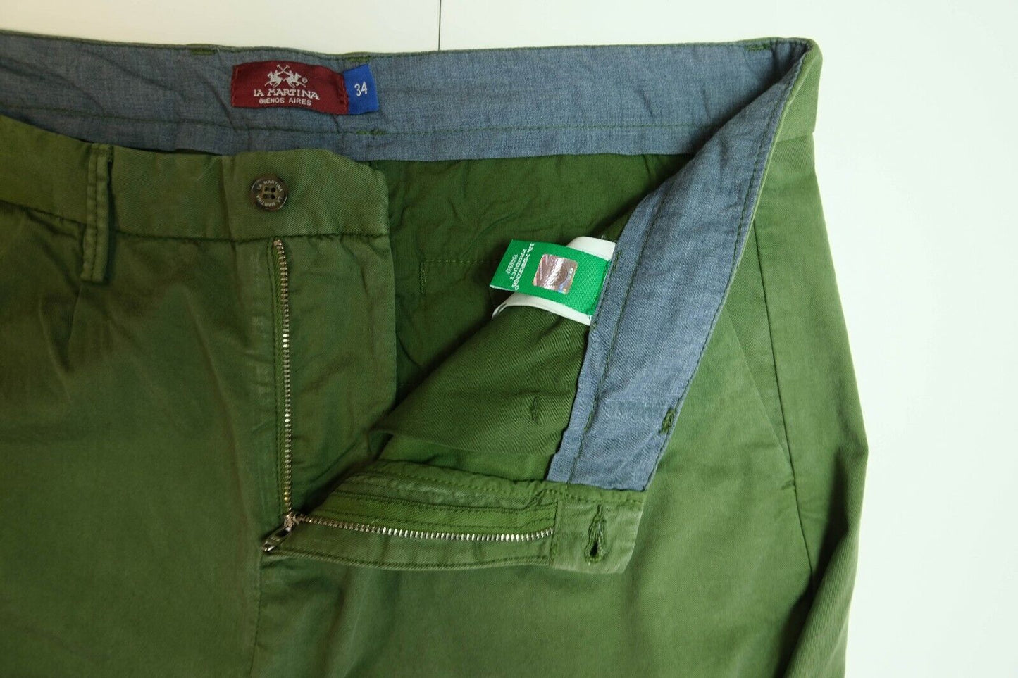 LA MARTINA Green Cotton Chino Regular Fit Pants Trousers Size W34 L34