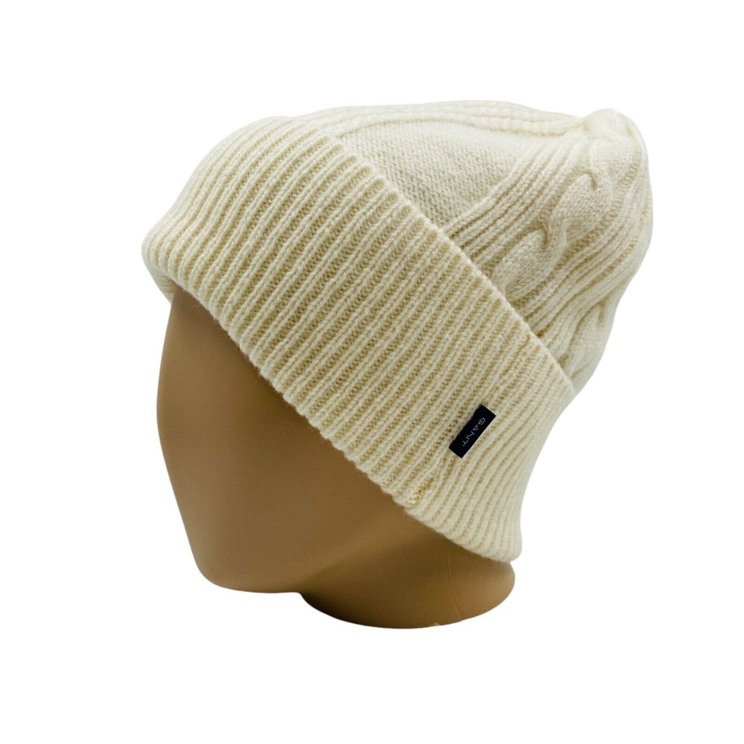 GANT Unisex Cream White Wool Beanie Winter Hat One Size