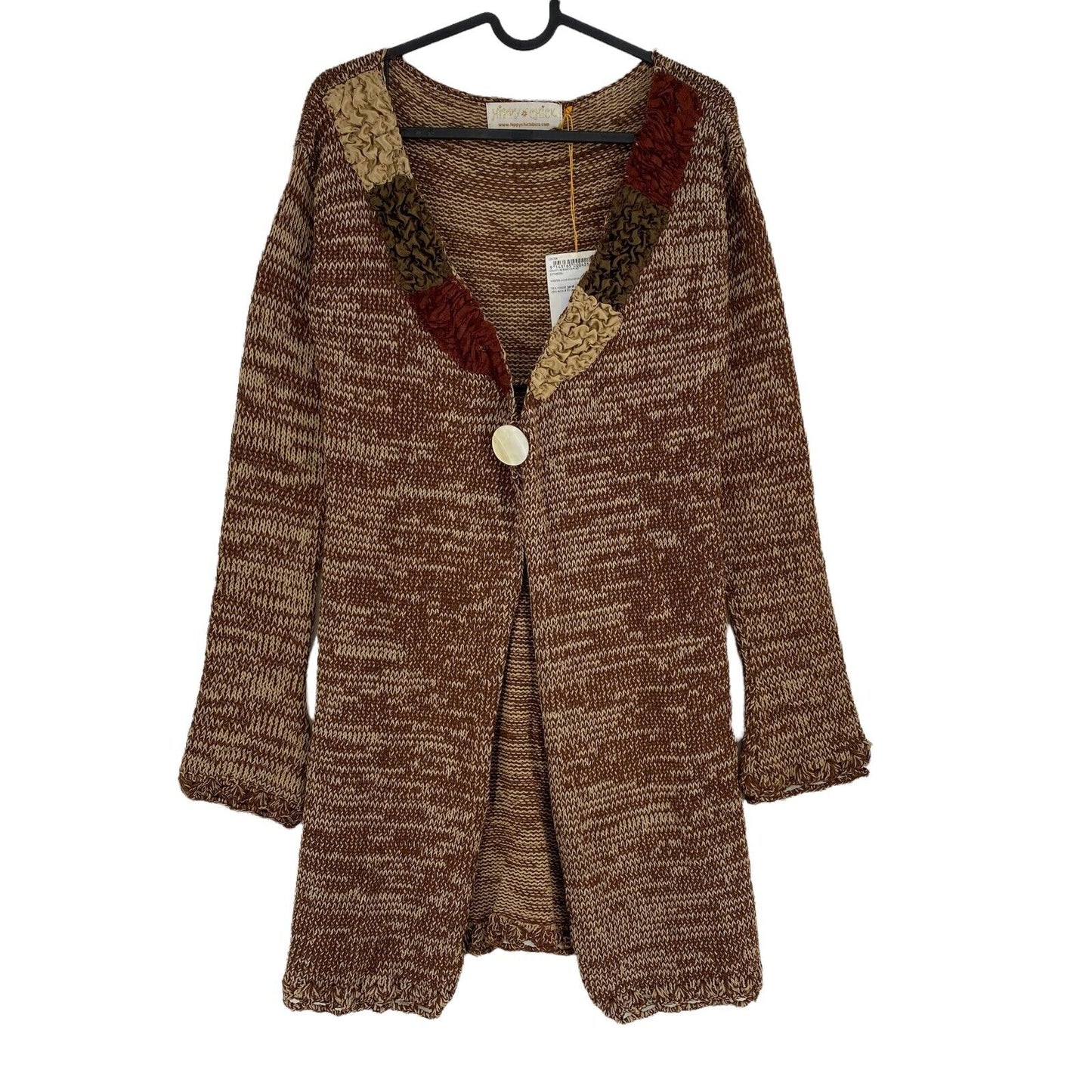 RPR €136 HIPPY CHICK Sydney Short Marron Tricot Col V Profond Pull Cardigan Taille L