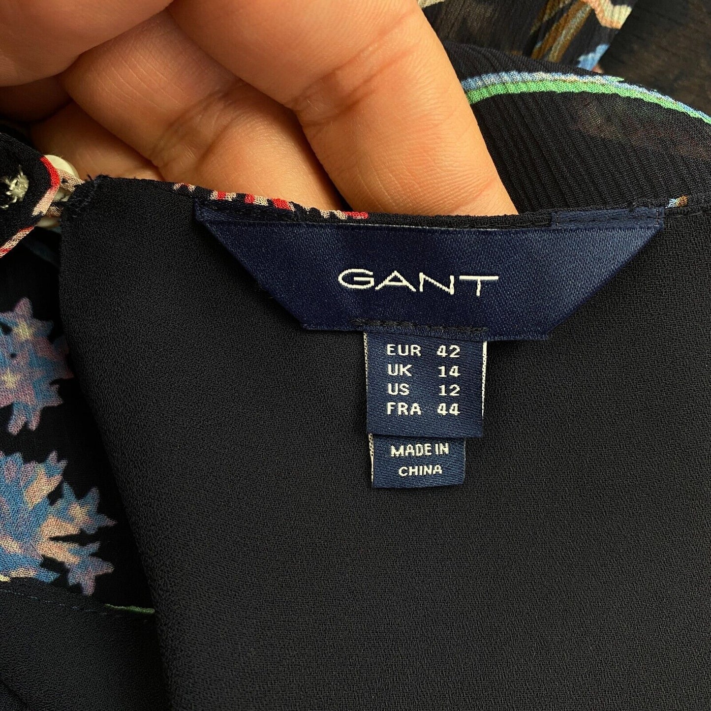 GANT Women Navy Blue Wild Floral Boat Neck Dress Size EU 42 UK 14 US 12