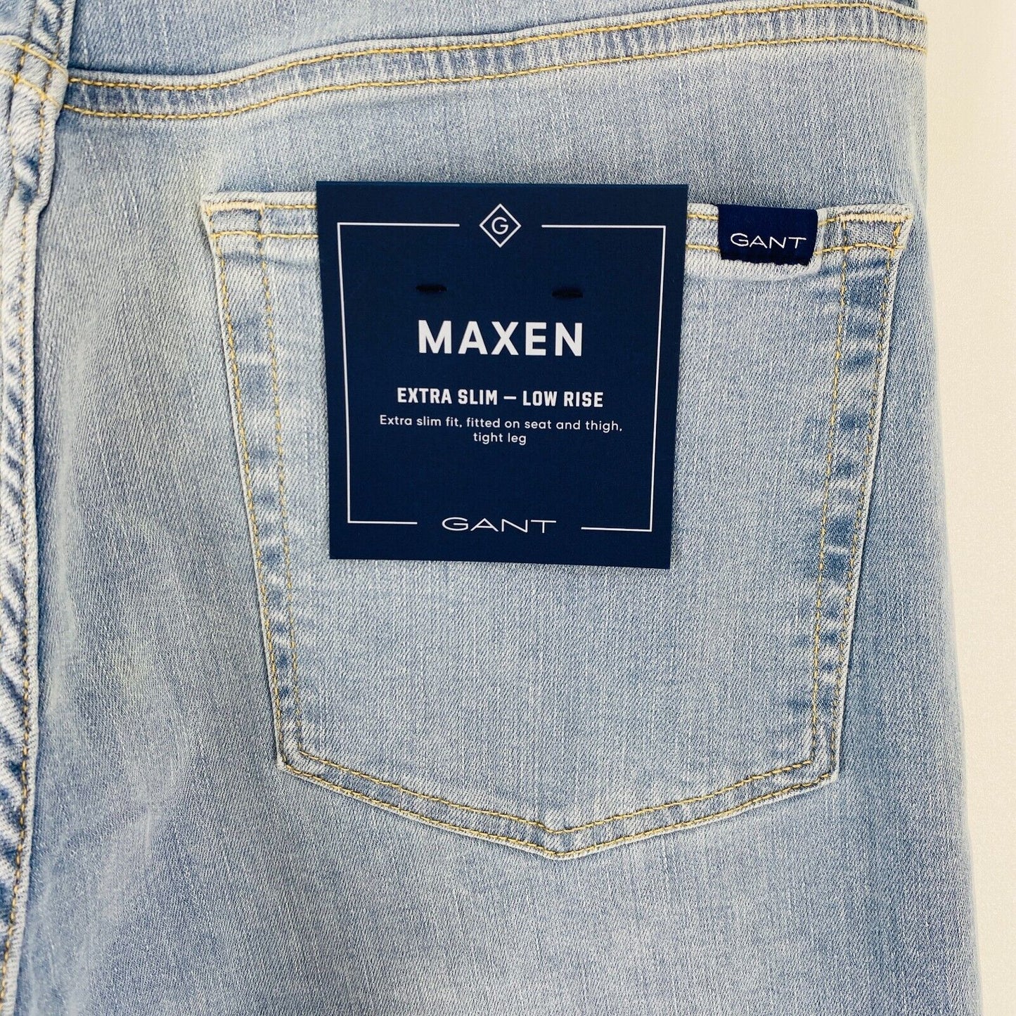 GANT MAXEN Mens Light Blue Stretch Low Rise Extra Slim Fit Jeans Size W35 L34