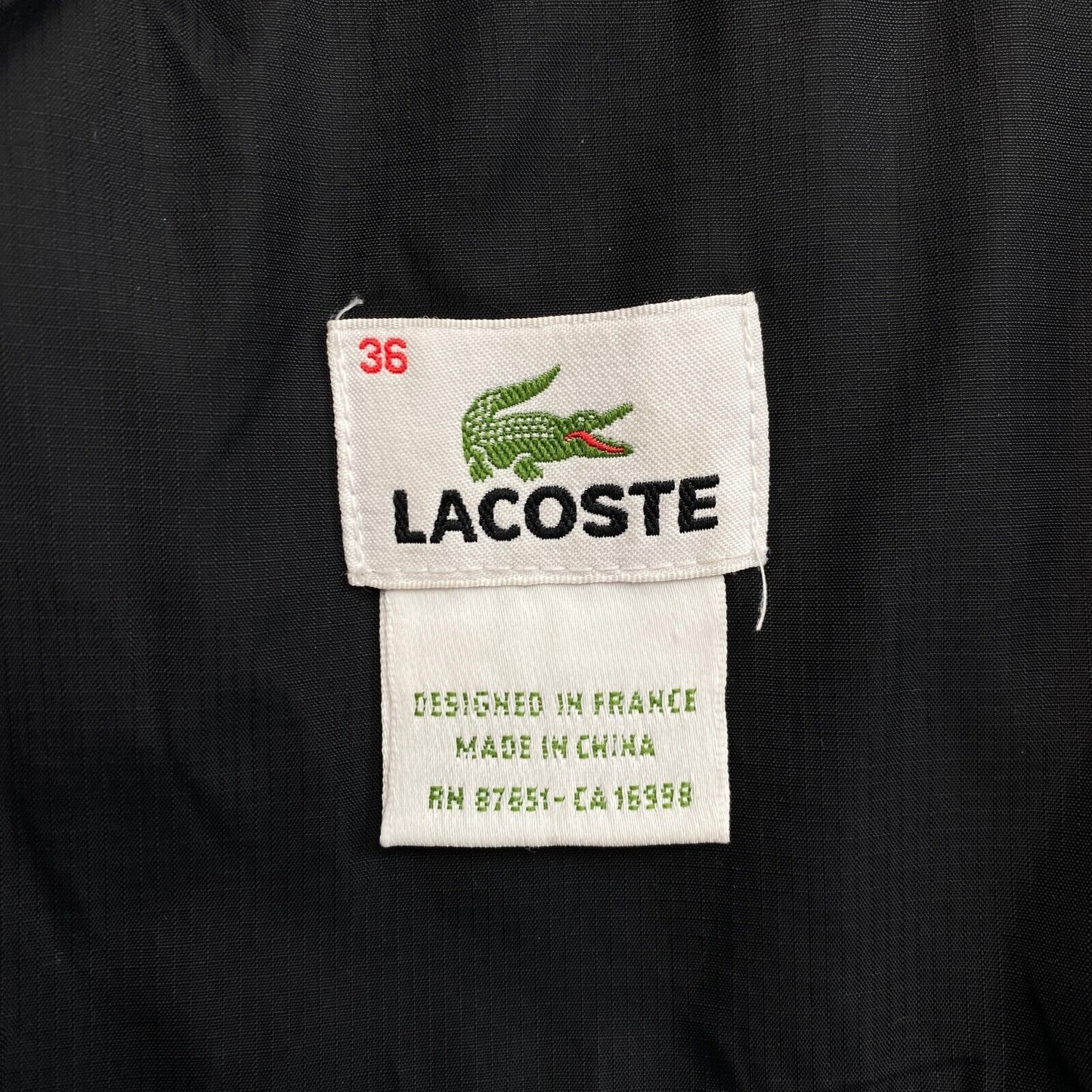 LACOSTE Black Down Puffer Coat Veste Taille EU 36 UK 8 US 6