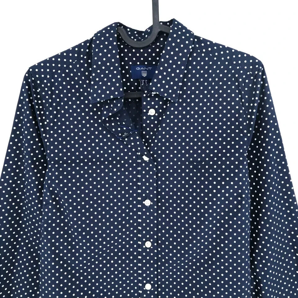 GANT Women Navy Blue Stretch Broadcloth Dot Shirt Size EU 34 UK 8 US 4