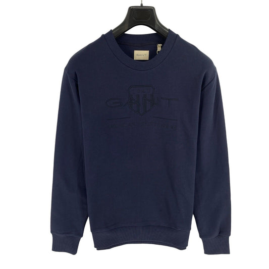 GANT Men Navy Blue Tonal Archive Shield Crew Neck Sweater Jumper Size XL