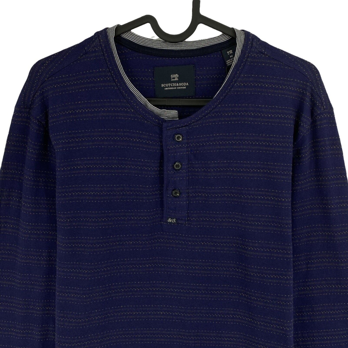 SCOTCH & SODA Navy Blue Stripes Long Sleeve Henley Neck T Shirt Size M L