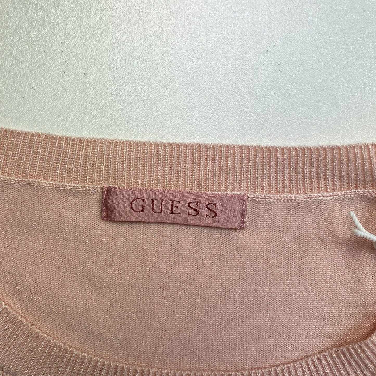 GUESS Pink Logo Crew Neck Sweater Jumper Pullover Size S