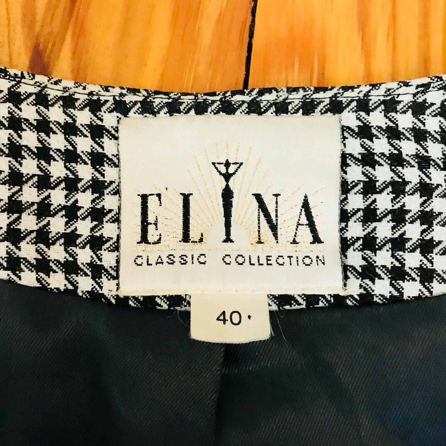 ELINA Vintage Retro Ladies Black & White Blazer Jacket US 12 EUR 42 UK 14