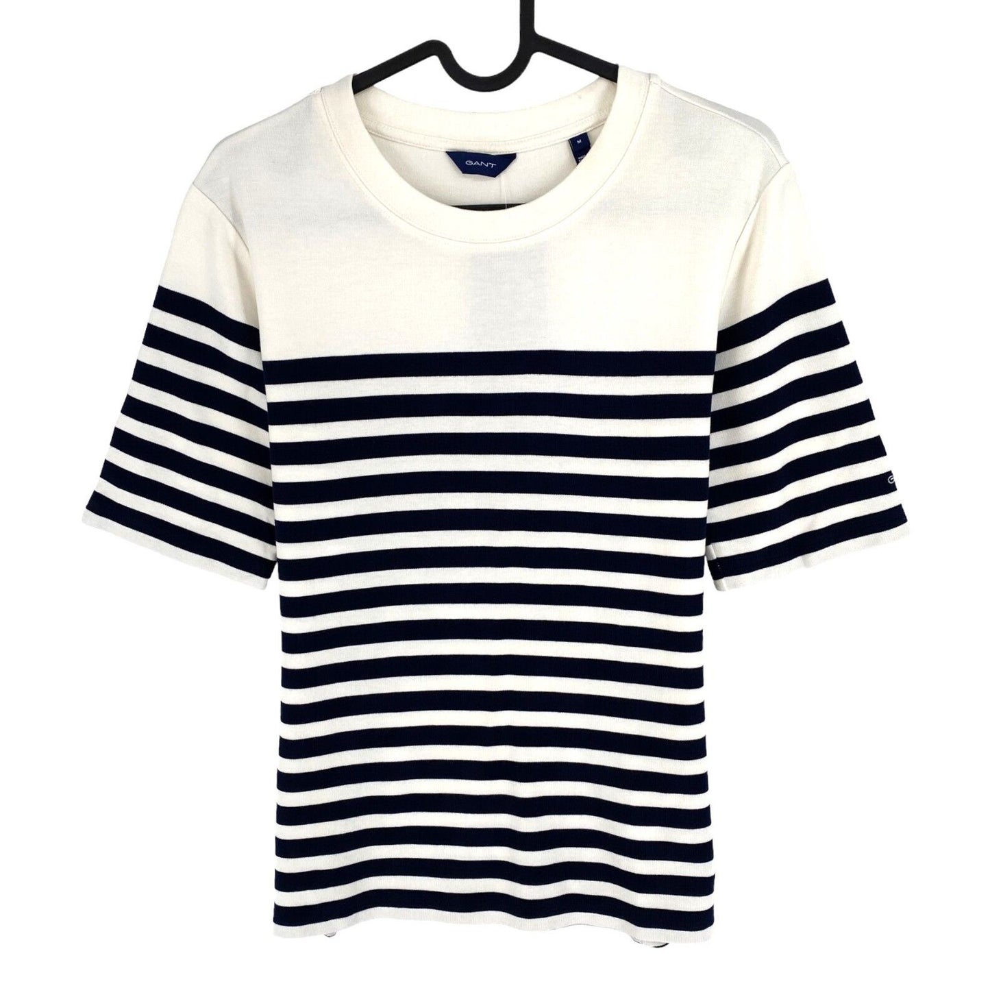 GANT Women White Striped Short Sleeves Crew Neck T Shirt Size M