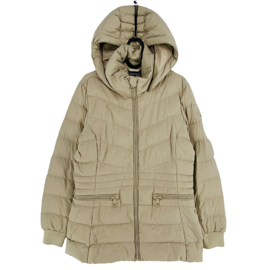 TOMMY HILFIGER Beige Quilted Hooded Down Puffer Jacket Coat Size M