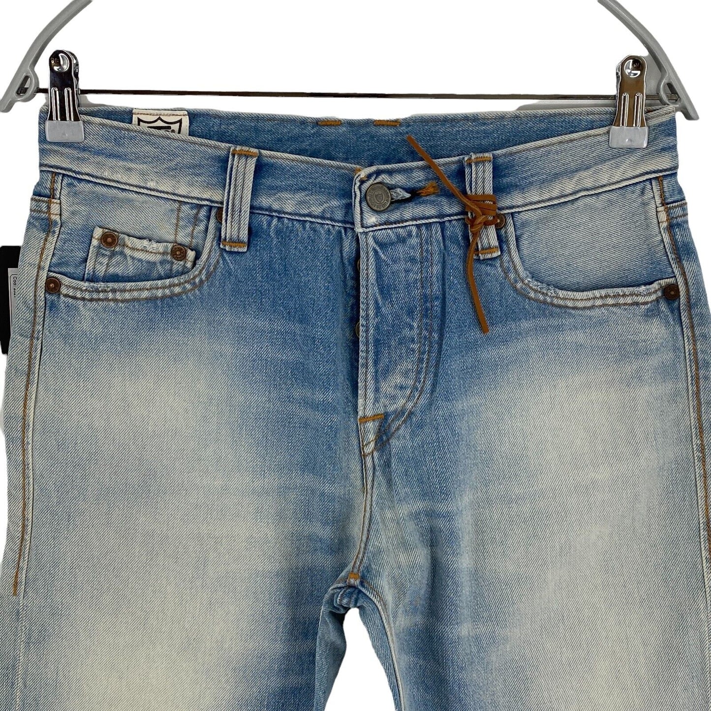 UVP €194 HTC Blau 100% Baumwolle Denim Bermuda Shorts Größe W26 W27