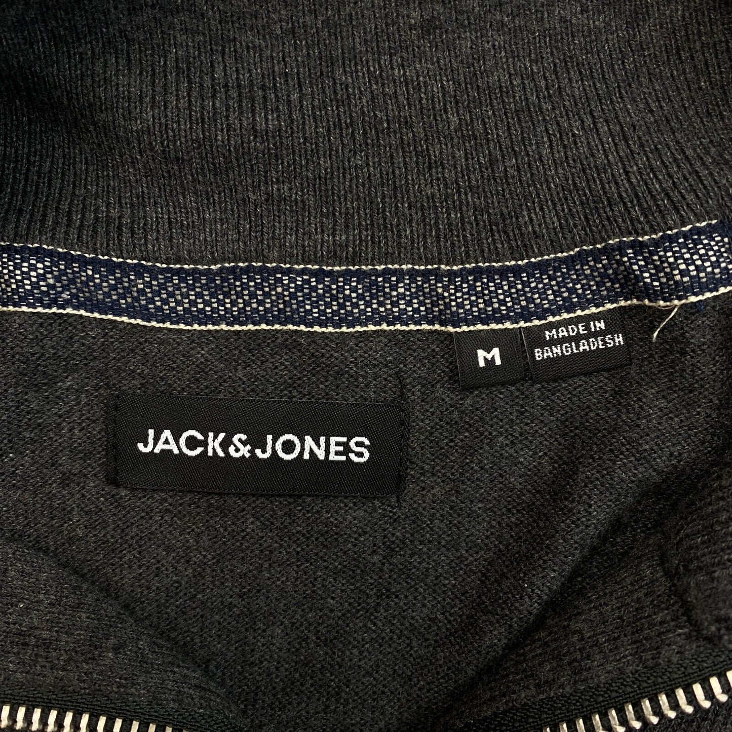 JACK&amp;JONES Pull en tricot gris avec demi-fermeture éclair pour homme Taille M