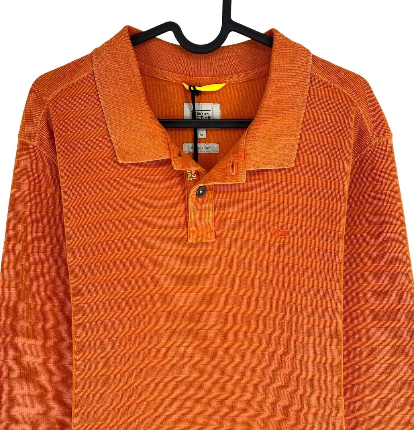 Camel Active Men Orange Garment Dyed Long Sleeves Polo Shirt Size M