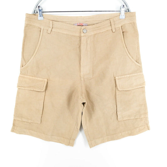 LAK Light Brown Cotton Linen Blend Cargo Shorts Size 46 52