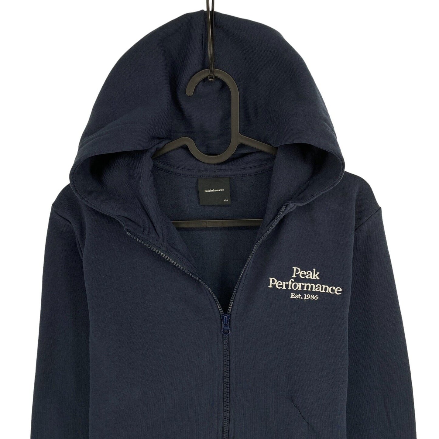 Peak Performance JR Kapuzenpullover mit durchgehendem Reißverschluss, Marineblau, Größe 170 cm