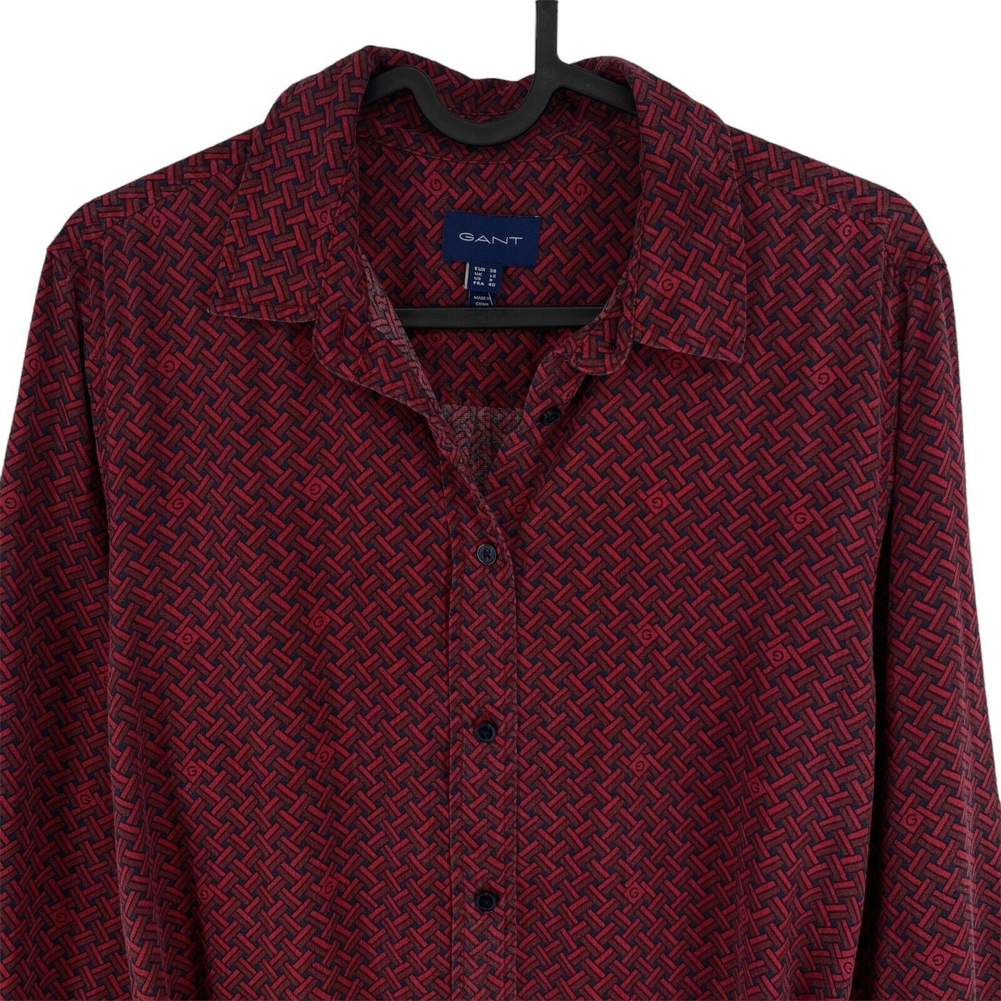 GANT Rouge Foncé Basket Weave Manches Longues Robe Chemise Taille EU 38 44 UK 12 18 US 8