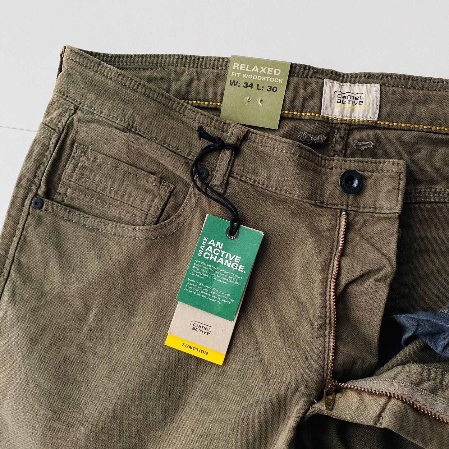 Camel Active Mens Dark Green Relaxed Straight Fit Jeans Size W34 L30