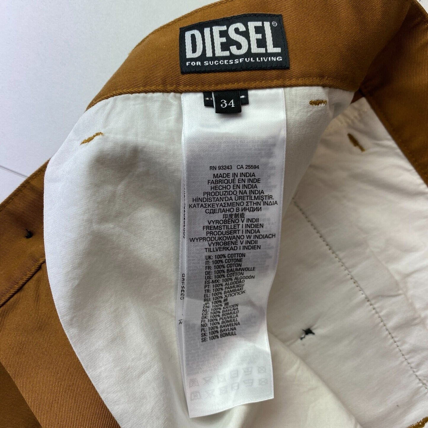 Diesel P-COR-CL Brown Regular Straight Fit Cargo Durable Jeans W34 L32