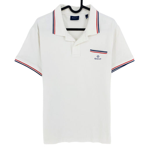 GANT White Stripe Details Pique Rugger Polo Shirt Size M