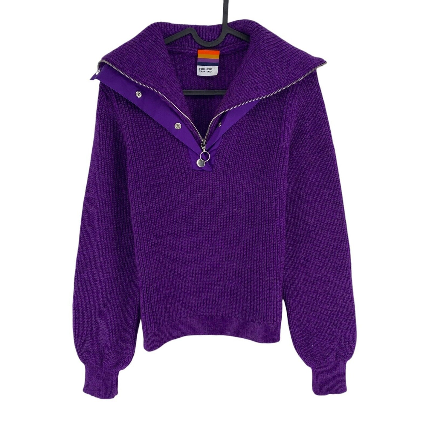 PROMOD x PANTONE Women Purple Zip Neck Knitted Sweater Jumper Size S