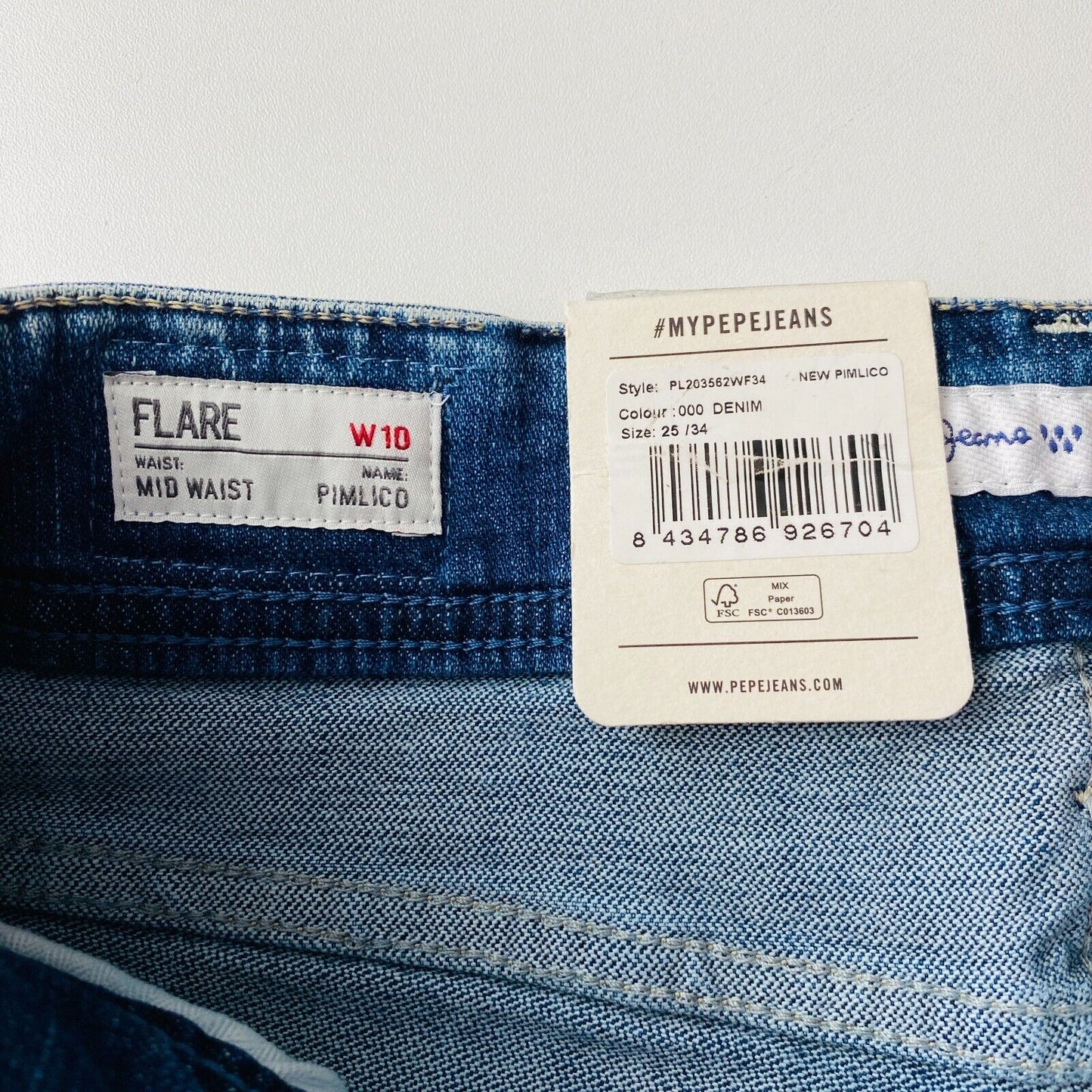 PEPE JEANS PIMLICO Women Blue Stretch Mid Waist Flared Fit Jeans W25 L34