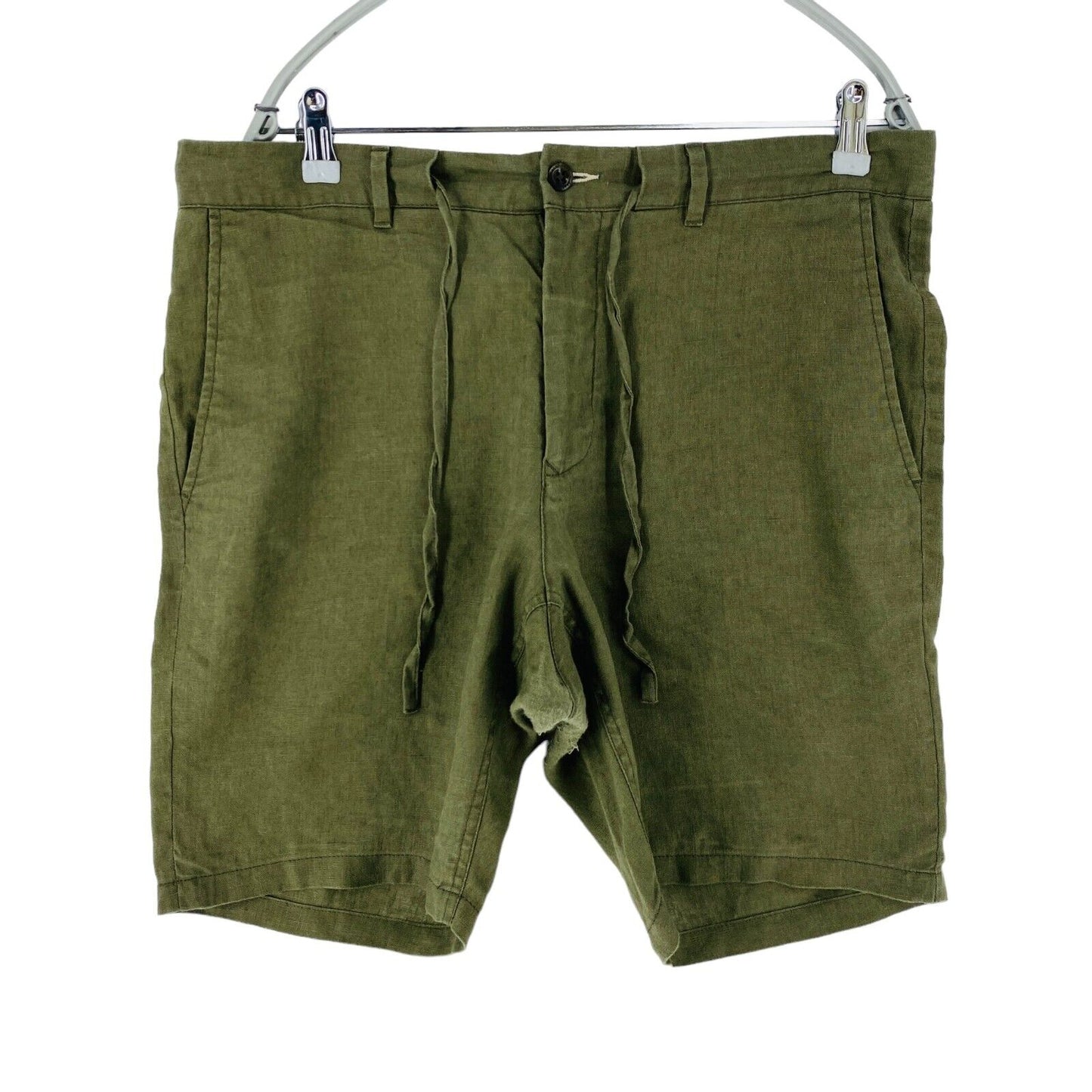 GANT Dark Green Mens Relaxed Fit Linen Shorts Size L