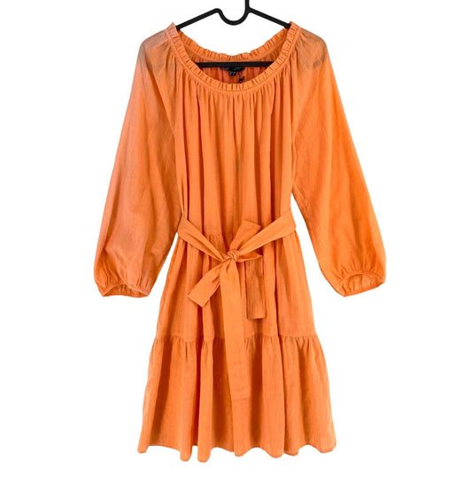 Smashed Lemon Women Light Orange Long Sleeves Belted Dress Size S EU 36 UK 10