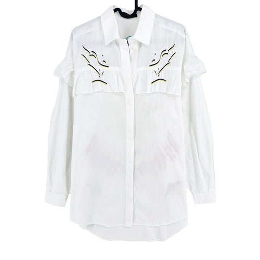 DIESEL White Ruffle Trimmed With Embroidery Shirt Size XS