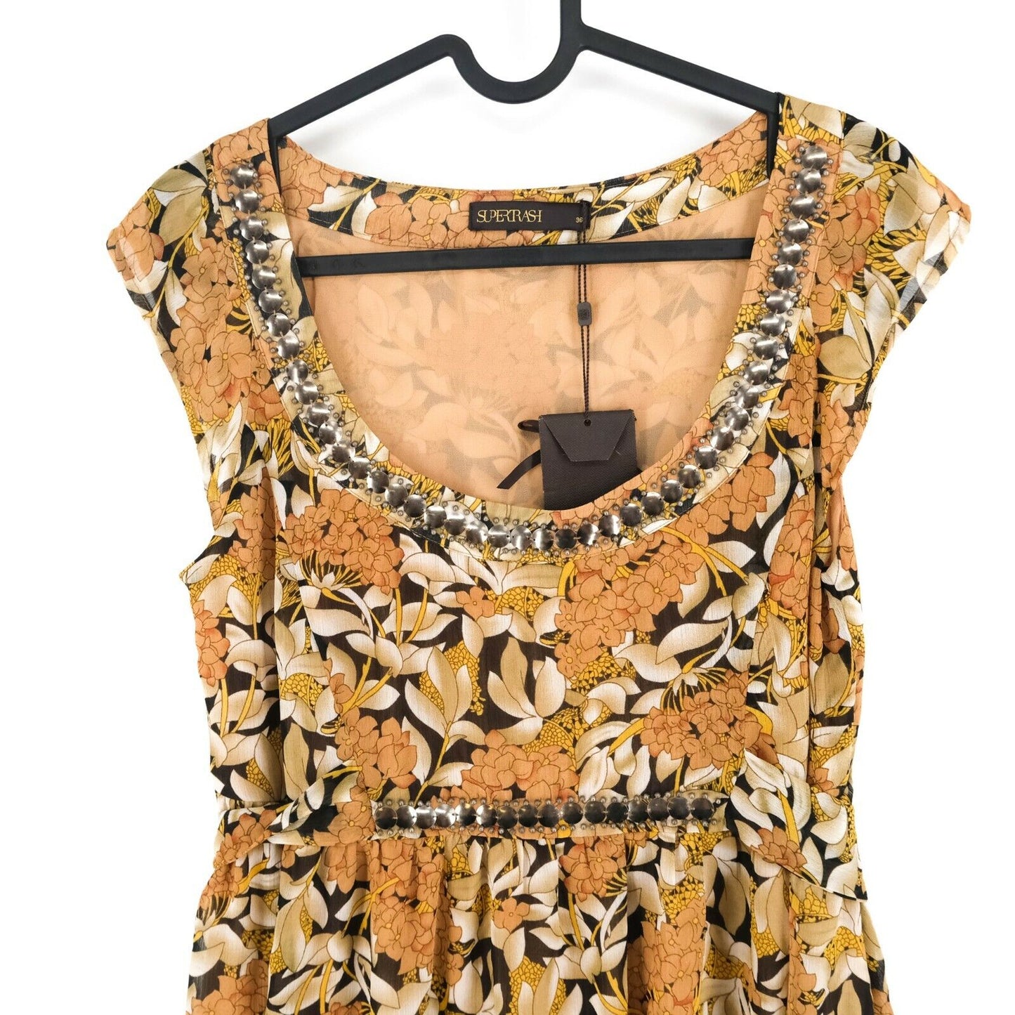 SUPERTRASH Yellow Crew Neck Floral Print A Line Flared Dress Size 36