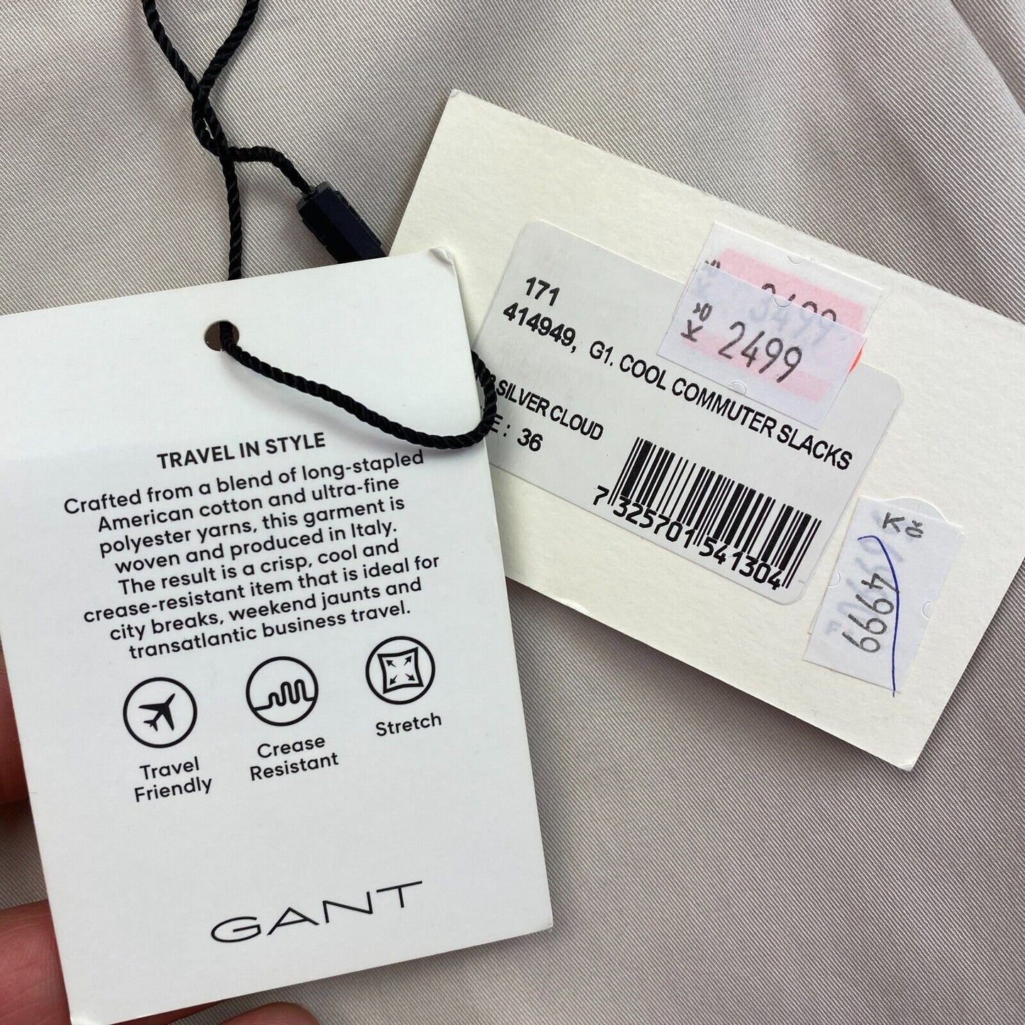 GANT Silver TP Cool Commuter Slacks Hose Größe EU 36 UK 10 US 6